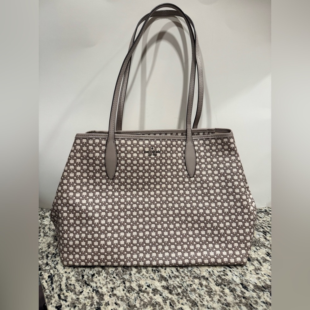kate spade Taupe and Cream Logo Tote